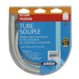 TUBE SOUPLE  AVEC 2 DISPOSITIFS DE SERRAGE 6X12 MM + 2 COLLIERS   BUTANE -PROPANE