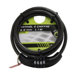 ANTIVOL SPIRALE A CHIFFRES  LONGUEUR 1M - Ø 6MM 