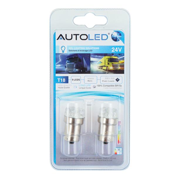 2 AMPOULES 9 LED T18 BLANC 24V