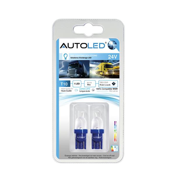 2 AMPOULES 1 LED T10 BLEU 24V